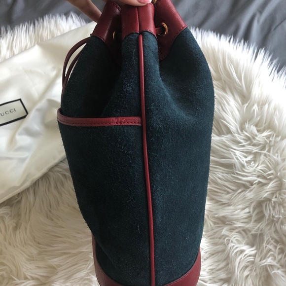 SOLD Gucci Rajah bucket bag medium dark blue suede - Picture 6 of 16